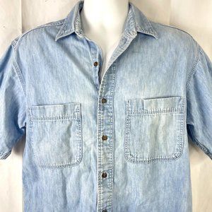 Eddie Bauer Vintage M Button Indigo Work Shirt Medium Mens USA Made